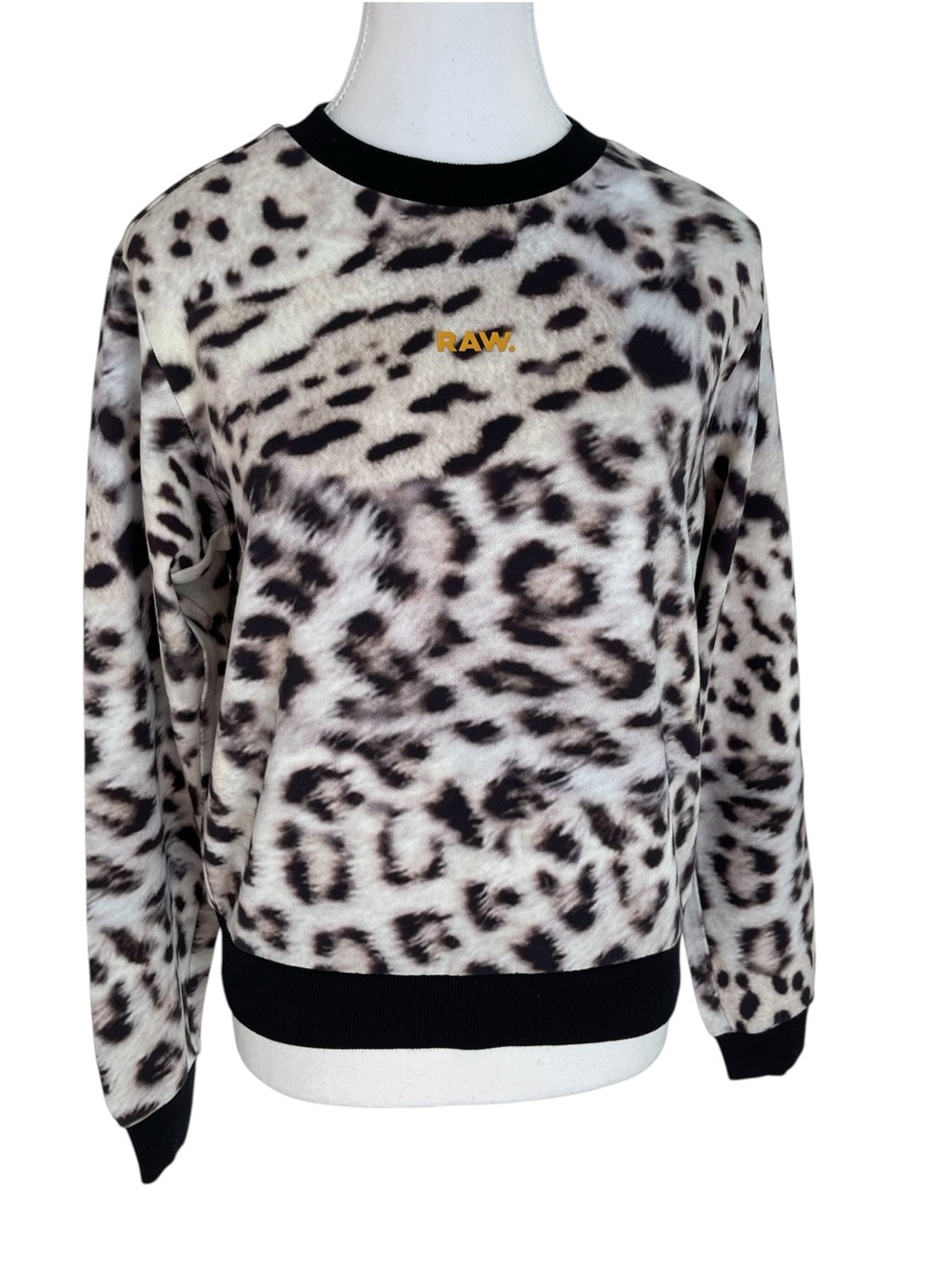 G-Star Cream and Black Leopard Print Crewneck Sweatshirt Size XS